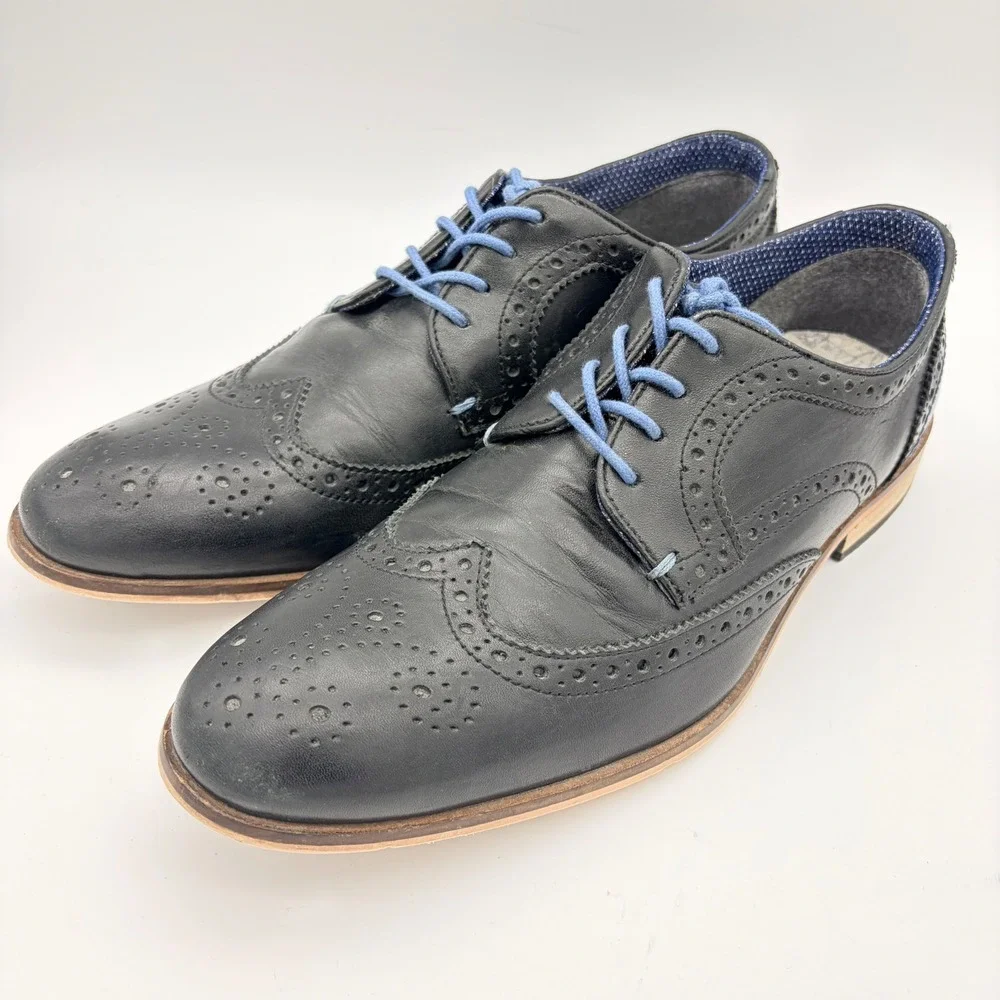 Modern Fiction Mens Navy Leather‎ Wingtip Brogue Oxford Shoes 9 Dapper Office